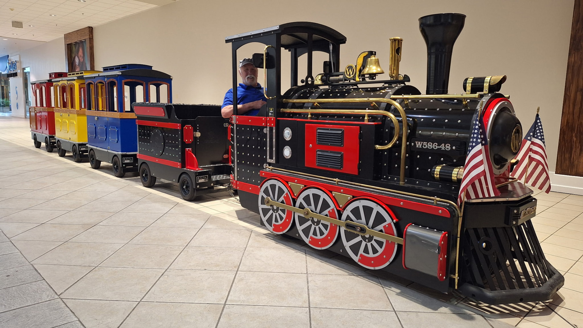 The Choo Choo Express locomotive with its old-fashioned steam train look