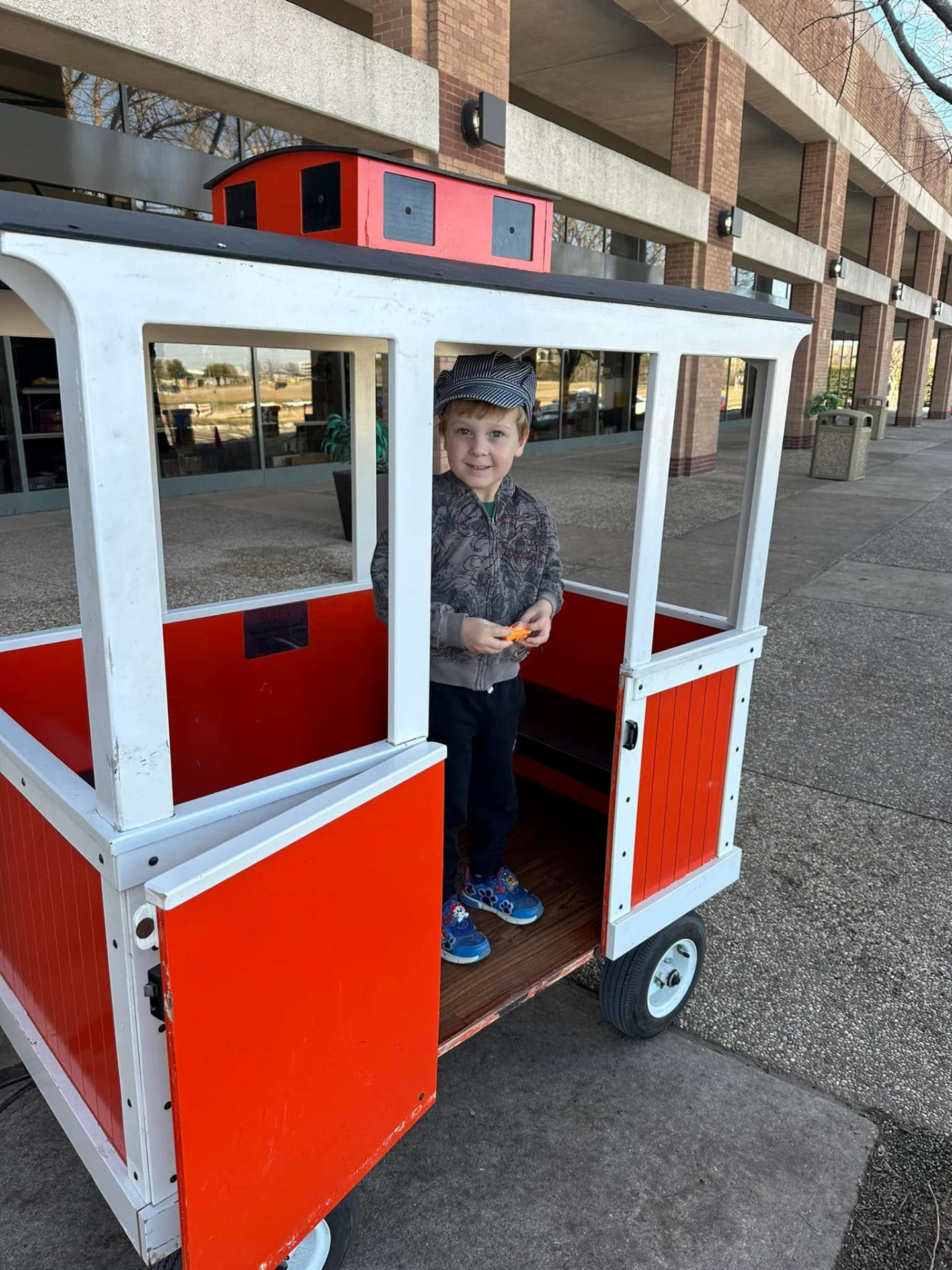 Families riding the Choo Choo Express trackless train